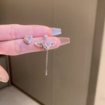 Dainty CZ Inlaid Pink Crystal Cupid Heart Wings Earrings - ArtGalleryZen