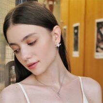 Dainty CZ Inlaid Pink Crystal Cupid Heart Wings Earrings - ArtGalleryZen