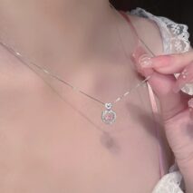 Dainty CZ Inlaid Pink Crystal Rolling Heart Pendant Necklace - ArtGalleryZen
