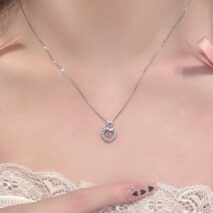 Dainty CZ Inlaid Pink Crystal Rolling Heart Pendant Necklace - ArtGalleryZen