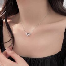 Dainty CZ Inlaid Rolling Crystal Angel Heart Wings Necklace - ArtGalleryZen