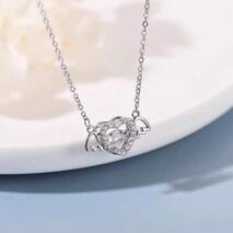 Dainty CZ Inlaid Rolling Crystal Angel Heart Wings Necklace - ArtGalleryZen