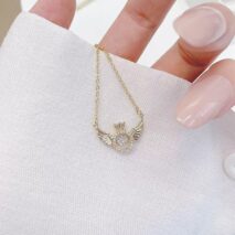 Dainty CZ Inlaid Rolling Crystal Angel Wings Necklace - ArtGalleryZen