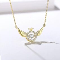 Dainty CZ Inlaid Rolling Crystal Angel Wings Necklace - ArtGalleryZen
