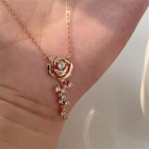 Dainty CZ Inlaid Rose Necklace - ArtGalleryZen