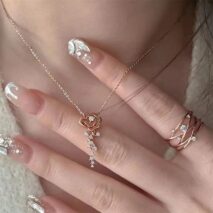 Dainty CZ Inlaid Rose Necklace - ArtGalleryZen