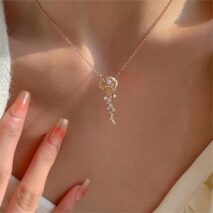 Dainty CZ Inlaid Rose Necklace - ArtGalleryZen