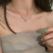 Dainty CZ Inlaid S925 Sterling Silver Duo Butterfly Necklace - ArtGalleryZen