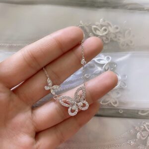 Dainty CZ Inlaid S925 Sterling Silver Duo Butterfly Necklace - ArtGalleryZen