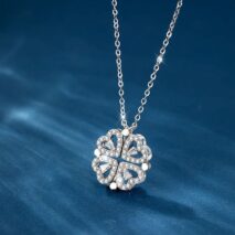 Dainty CZ Inlaid Transformable Lucky Flower Heart Pendant Necklace - ArtGalleryZen