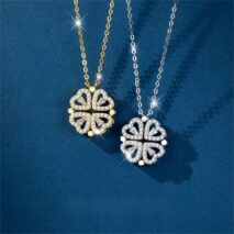 Dainty CZ Inlaid Transformable Lucky Flower Heart Pendant Necklace - ArtGalleryZen