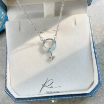 Dainty CZ Inlaid Turquoise Moon Phase Star Necklace - ArtGalleryZen