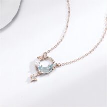 Dainty CZ Inlaid Turquoise Moon Phase Star Necklace - ArtGalleryZen