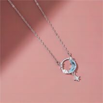 Dainty CZ Inlaid Turquoise Moon Phase Star Necklace - ArtGalleryZen