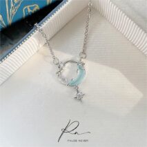 Dainty CZ Inlaid Turquoise Moon Phase Star Necklace - ArtGalleryZen