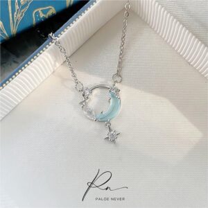 Dainty CZ Inlaid Turquoise Moon Phase Star Necklace - ArtGalleryZen