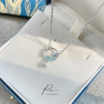 Dainty CZ Inlaid Turquoise Moon Phase Star Necklace - ArtGalleryZen