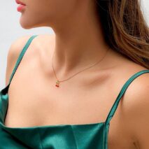Dainty Enamel Cherry Pendant Box Chain Choker Necklace - ArtGalleryZen