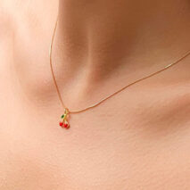 Dainty Enamel Cherry Pendant Box Chain Choker Necklace - ArtGalleryZen