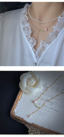 Dainty Enamel Tulip Pearl Charm Rolo Chain Necklace - ArtGalleryZen