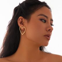Dainty Geometric Hollow Heart Stud Earrings - ArtGalleryZen