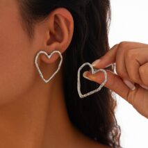 Dainty Geometric Hollow Heart Stud Earrings - ArtGalleryZen