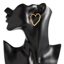 Dainty Geometric Hollow Heart Stud Earrings - ArtGalleryZen