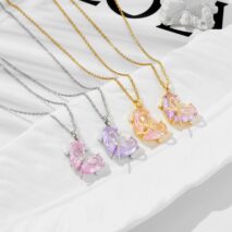 Dainty Gold Silver Tone Bowknot Heart CZ Pendant Necklace - ArtGalleryZen
