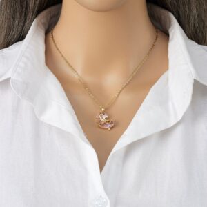 Dainty Gold Silver Tone Bowknot Heart CZ Pendant Necklace - ArtGalleryZen