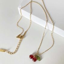 Dainty Handmade Crystal Cherry Pendant Necklace - ArtGalleryZen