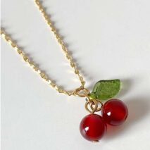 Dainty Handmade Crystal Cherry Pendant Necklace - ArtGalleryZen