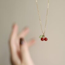 Dainty Handmade Crystal Cherry Pendant Necklace - ArtGalleryZen
