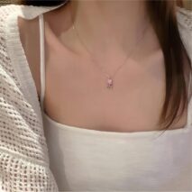 Dainty Handmade CZ Inlaid Pink Tulip Chain Necklace - ArtGalleryZen