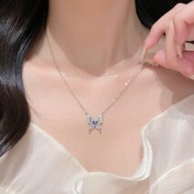 Dainty Heart CZ Inlaid Butterfly Pendant Cable Chain Necklace - ArtGalleryZen