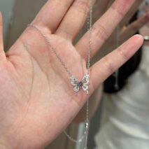 Dainty Heart CZ Inlaid Butterfly Pendant Cable Chain Necklace - ArtGalleryZen