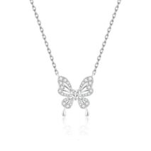Dainty Heart CZ Inlaid Butterfly Pendant Cable Chain Necklace - ArtGalleryZen