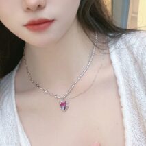 Dainty Layered CZ Inlaid Purple Crystal Heart Pendant Star Chain Necklace - ArtGalleryZen