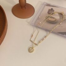 Dainty Layered Floral Heart Pendant Pearl Chain Choker Necklace Set - ArtGalleryZen