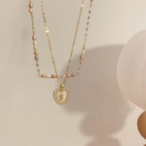 Dainty Layered Floral Heart Pendant Pearl Chain Choker Necklace Set - ArtGalleryZen