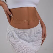 Dainty Layered Gold Silver Tone Saturn Belly Chain - ArtGalleryZen