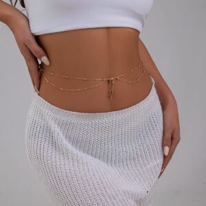 Dainty Layered Gold Silver Tone Saturn Belly Chain - ArtGalleryZen