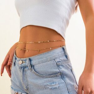 Dainty Layered Pearl Ball Tassel Curb Belly Chain Set - ArtGalleryZen