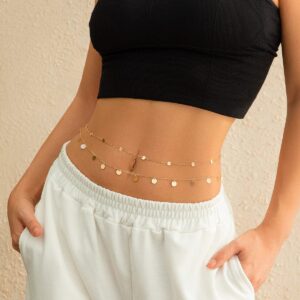 Dainty Layered Sequin Tassel Saturn Belly Chain Set - ArtGalleryZen