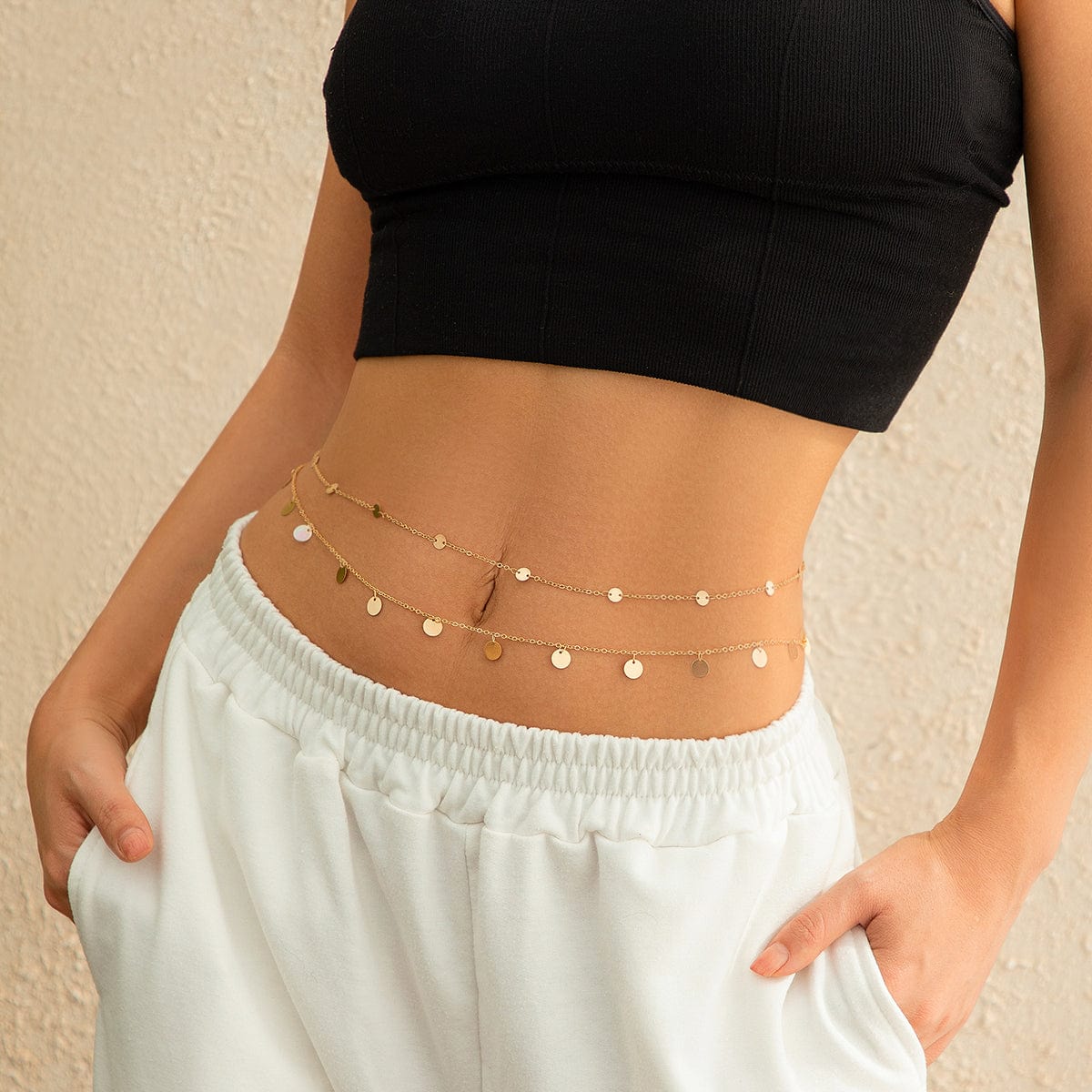 Dainty Layered Sequin Tassel Saturn Belly Chain Set - ArtGalleryZen