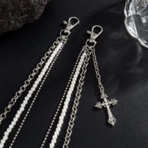 Dainty Layering Cross Pendant Pearl Trouser Chain - ArtGalleryZen