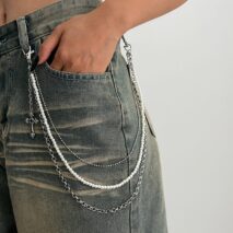 Dainty Layering Cross Pendant Pearl Trouser Chain - ArtGalleryZen