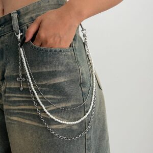 Dainty Layering Cross Pendant Pearl Trouser Chain - ArtGalleryZen