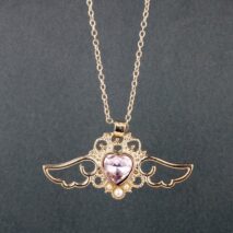 Dainty Pearl Inlaid Colorful Crystal Angel Heart Wings Necklace - ArtGalleryZen