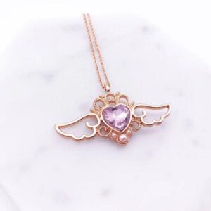 Dainty Pearl Inlaid Colorful Crystal Angel Heart Wings Necklace - ArtGalleryZen