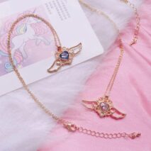 Dainty Pearl Inlaid Colorful Crystal Angel Heart Wings Necklace - ArtGalleryZen
